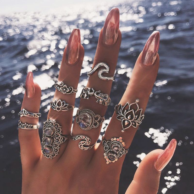 Damen Fingerringe Ringe im Set oder einzeln - Boho Ringe in diversen Symbolen 