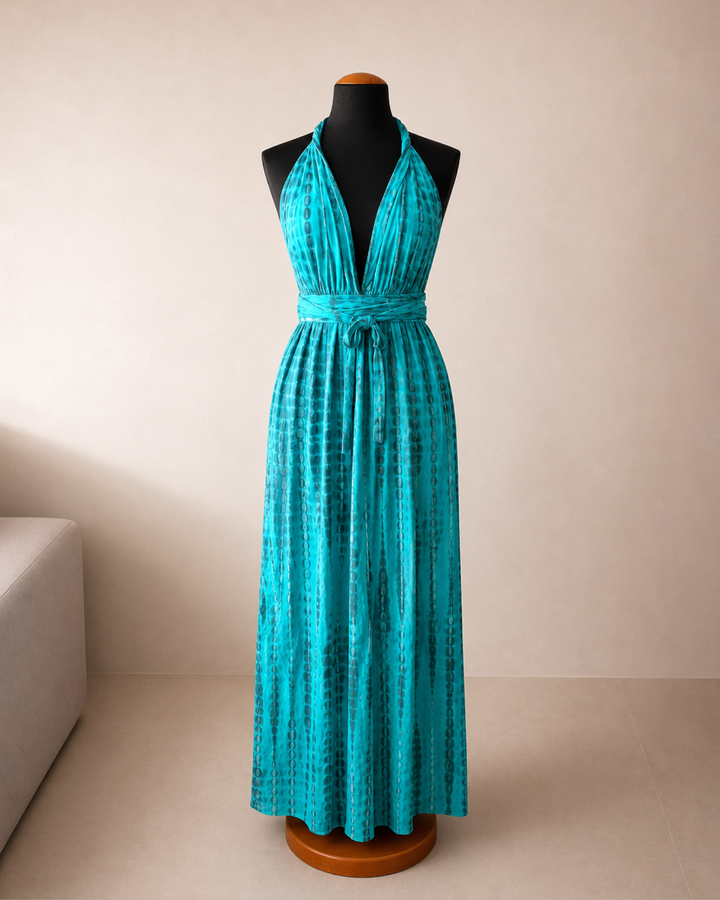 Langes Batik Kleid in Türkis