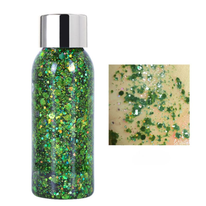 Grünes Body Glitzer Gel - Glitzer Make-Up Gel für Körper, Gesicht und Haare 