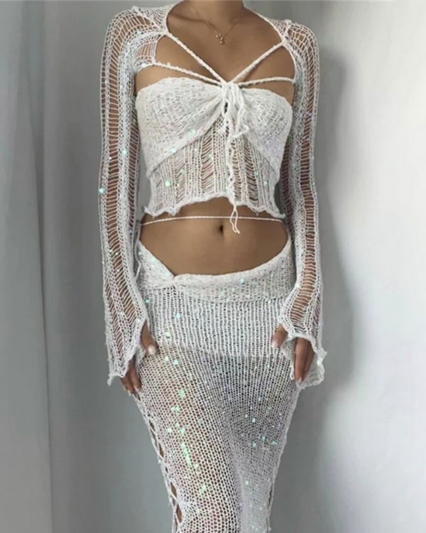 Häkel-Crochet-Set für unvergessliche Festivals - Crochet Häkel Festival Fashion Set in weiss