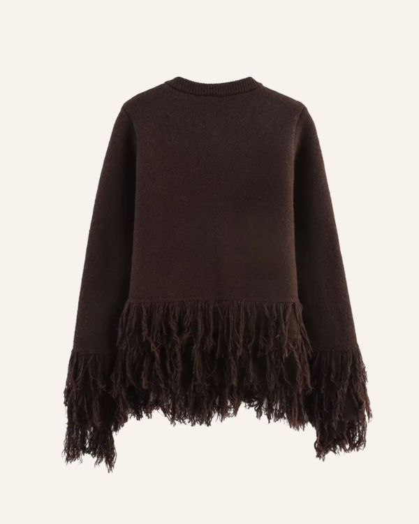 Brauner Cardigan mit Fransen | Damen Boho Chic Strickjacke