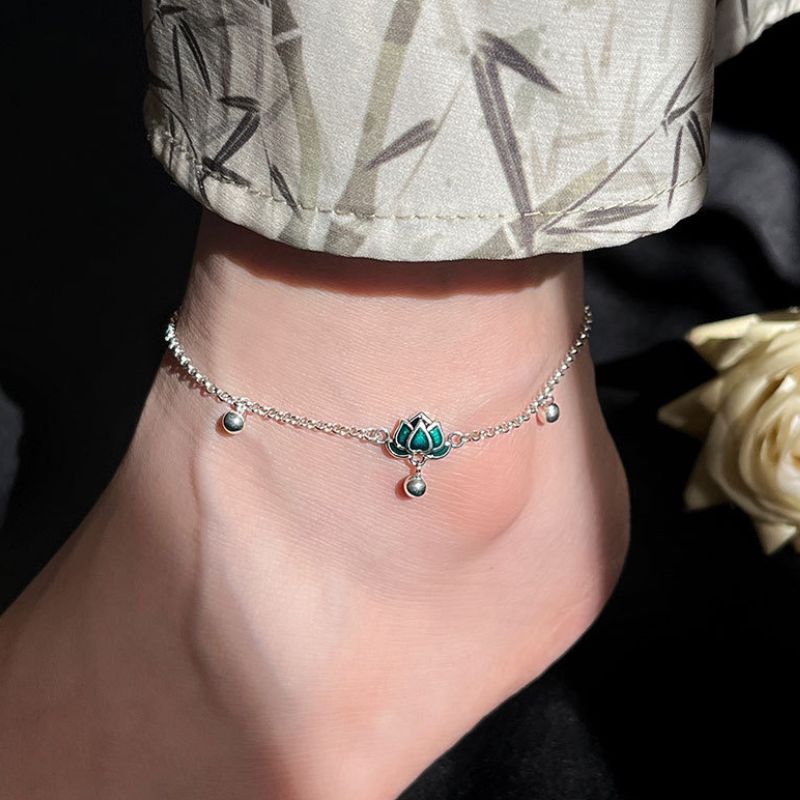 Feine Fusskette aus Echt Silber 924 mit Lotus Blumen Symbol