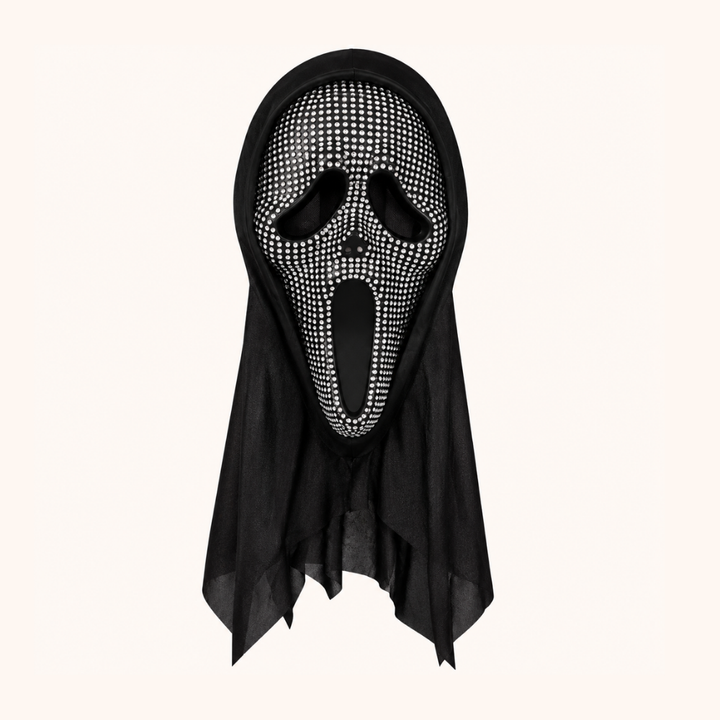 Geistermaske Scary Glam Ghost mit silberfarbenem Glitzer und schwarzem Schleier