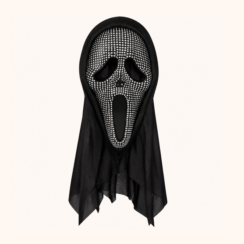Geistermaske Scary Glam Ghost mit silberfarbenem Glitzer und schwarzem Schleier