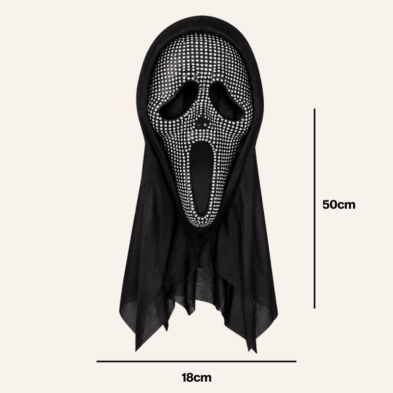 Geistermaske Scary Glam Ghost mit silberfarbenem Glitzer und schwarzem Schleier