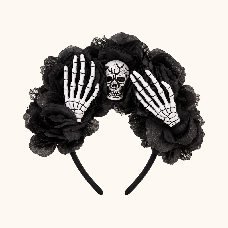 Halloween-Haarreifen Hands mit schwarzen Rosen und Skeletthänden