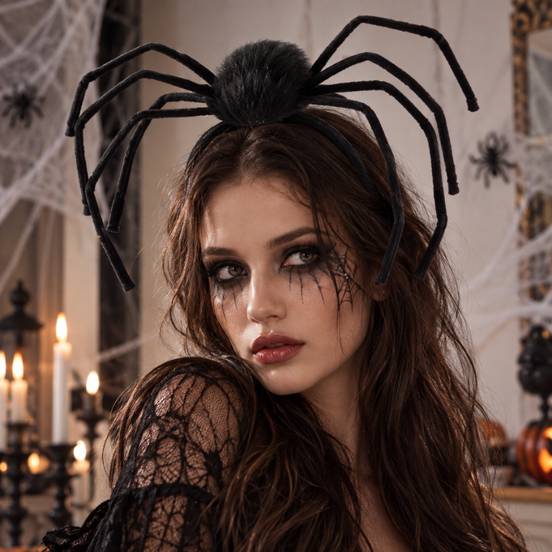 Schwarzer Spinnen-Haarreifen Spider Queen für Halloween