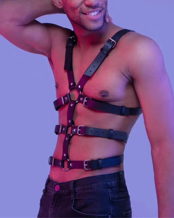 Kinky Kunstleder Harness schwarz | Männer Oberkörper Harness 
