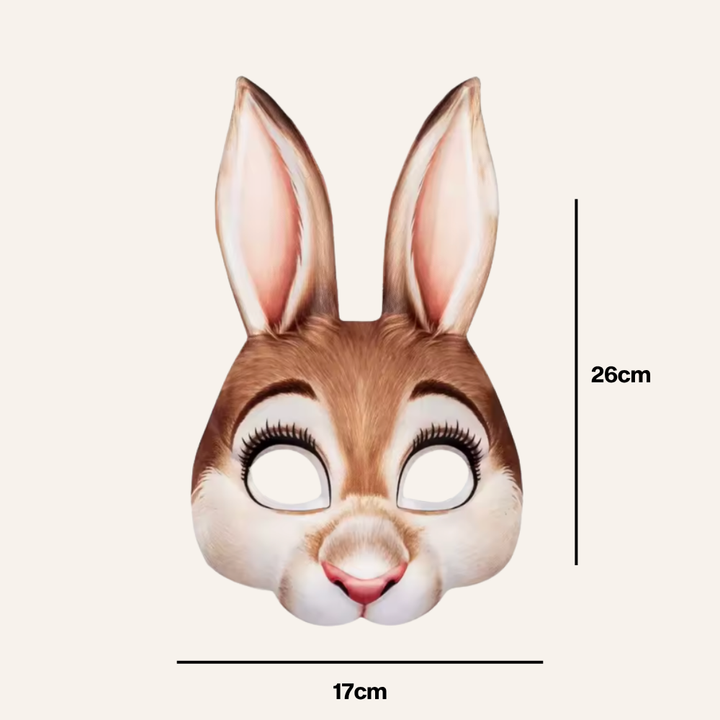 Hasenmaske Bella Bunny in Braun und Weiss mit langen Ohren