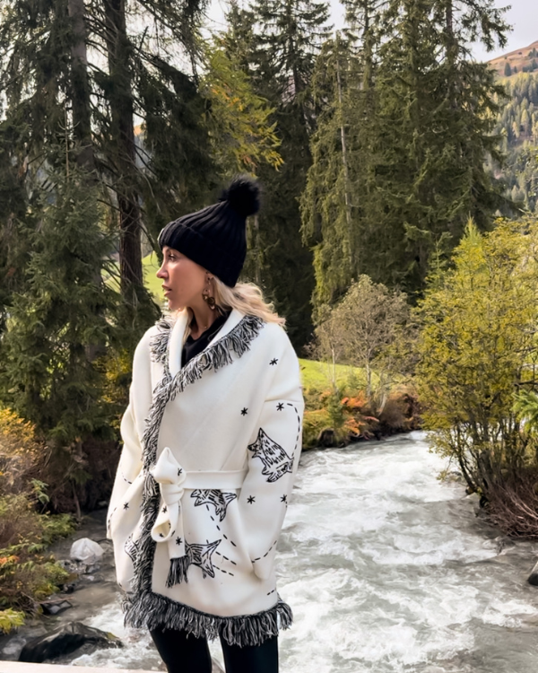 Weisser Kaschmir Wolle Cardigan Kimono Damen - Hochwertige Strickjacke