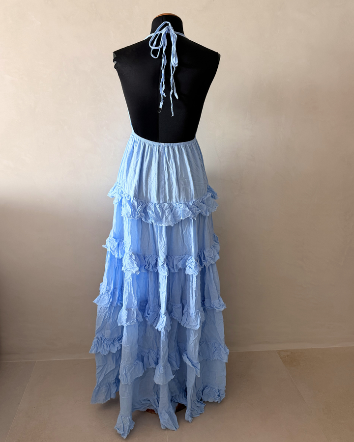 Rückenfreies Boho Chic Damen Kleid in hellblau 