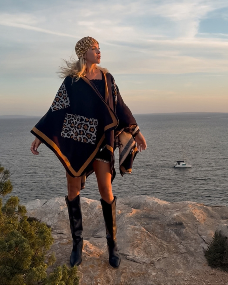 Hochwertiger Kaschmir Baumwolle Poncho Cape Damen - Leopard Muster Cape Schal online bestellen Schweiz