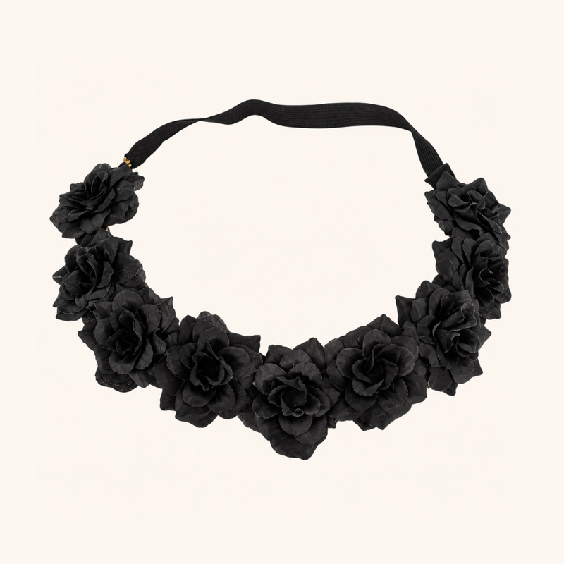 Floraler Haarkranz in  Schwarz mit dunklem Band