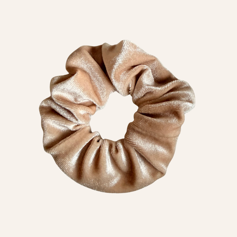 beiges Samt Scrunchie Haargummi mit Reissverschluss und mini Poket 