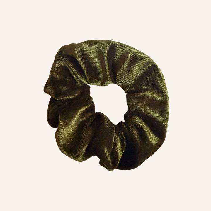 dunkelgrünes Samt Scrunchie Haargummi mit Reissverschluss Poket 