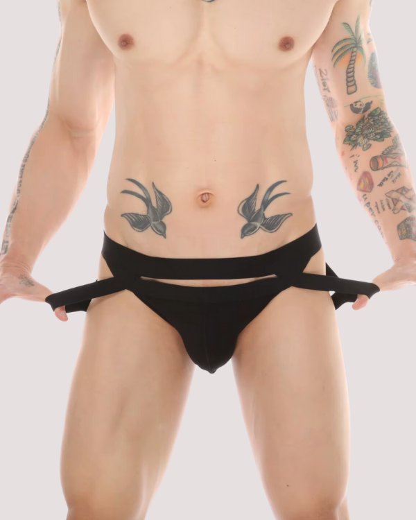schwarze Maenner Unterhose mit Cut-Outs - Fetisch Look Herren String