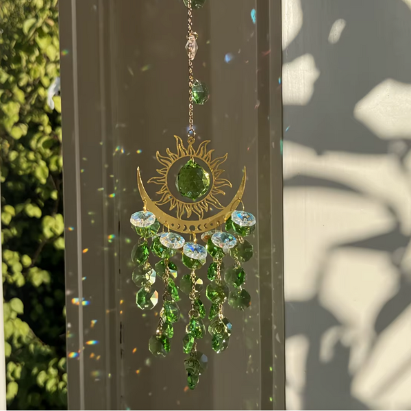 Kristallsteine Sonnenfänger Fenster Dekoration - Suncatcher mit Mond und Sonnen Motiv 