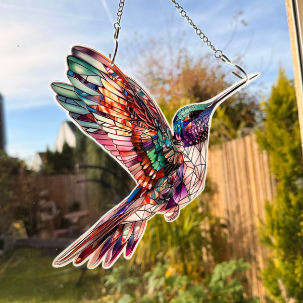 Regenbogen Kolibri Fenster Deko | Sonnenfänger Spirituell Mosaik Style 