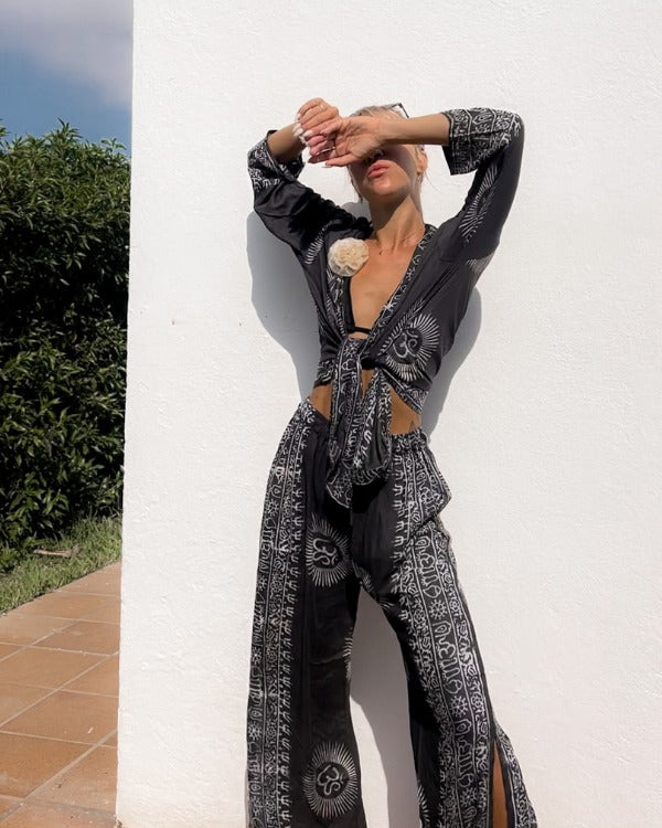 Schwarzes Om Set Hose & Kimono Noor