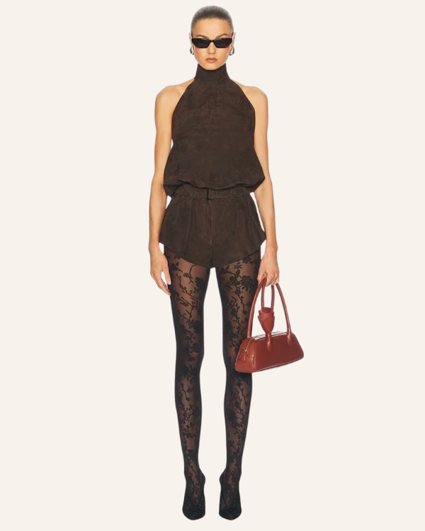 Boho Zweiteiler Lederoptik | Boho Chic Wildleder Neckholder Top und Shorts 