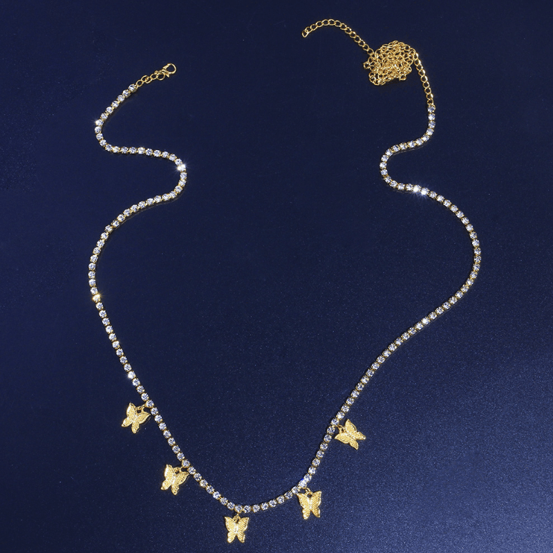 Goldene Bauchkette aus Strasssteinen Glitzersteinen mit goldenen Schmetterling Anhängern