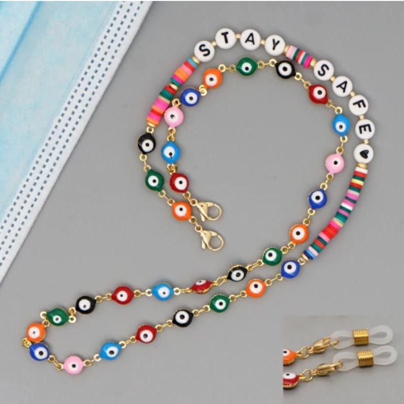 Bunte Fatima Augen Perlenkette für Brille oder als Maskenkette