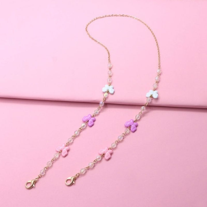 Glasperlenkette mit farbigen Schmetterlingen - Maskenkette und Brillenkette in Einem