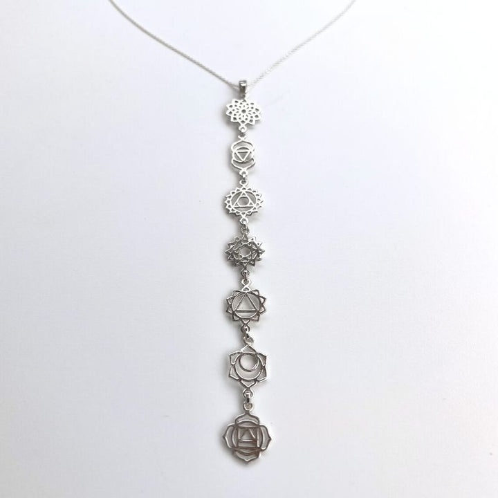 Spiritueller Hippie Chakra Schmuck Kette mit 7 Chakra Symbolen Zeichen aus Sterling Silber 925