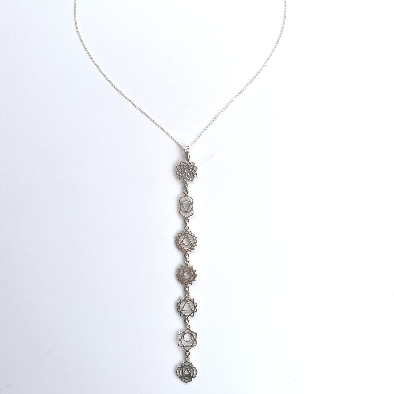 Sterling Silber 925 Chakra Halskette Kette aus 7 Symbolen 