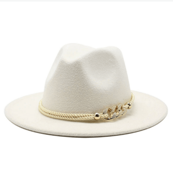 Strohhut Panamahut Filzhut Damenhut | Kopfbedeckung mit Kettenverzierung | Hoher Damen Hut mit goldenem Kettendesign | Fashion Bohemian Accessoires | Hut schwarz