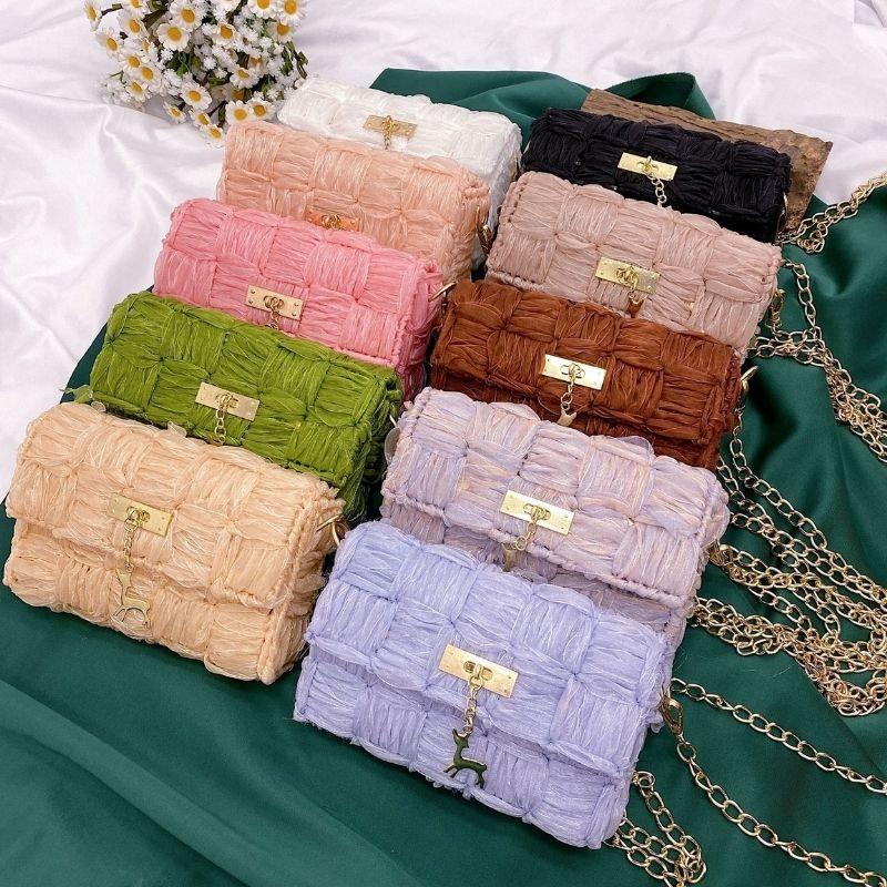 Gewebte Hakeltasche Handtasche Stricktaschen Elegant Trend Taschen mit goldenem Verschluss und Bambi