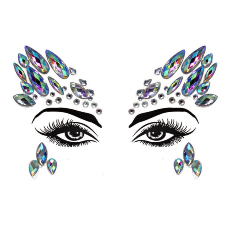 Silberne Glitzersteine Cat-Eye Look zum Aufkleben fuer um die Augen - Festival Make-Up Glitzer 