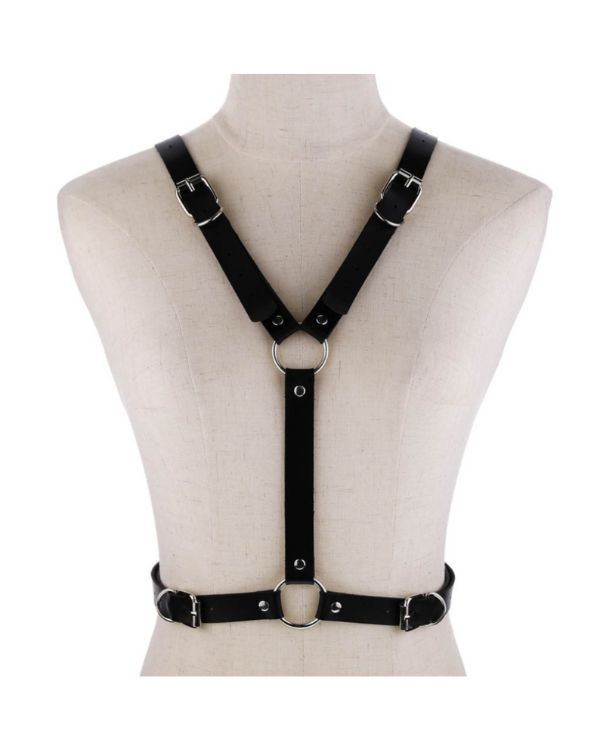 Schwarzer Body Harness Koerperguertel aus Kunstleder