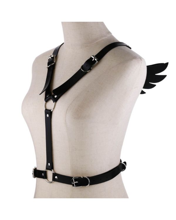 Schwarzer Harness Body Koerperguertel mit Fluegel