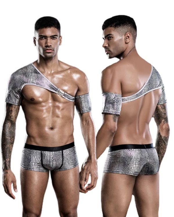 Riemen Oberteil mit Boxer Unterwaesche - Erotisches Fetisch BDSM Set