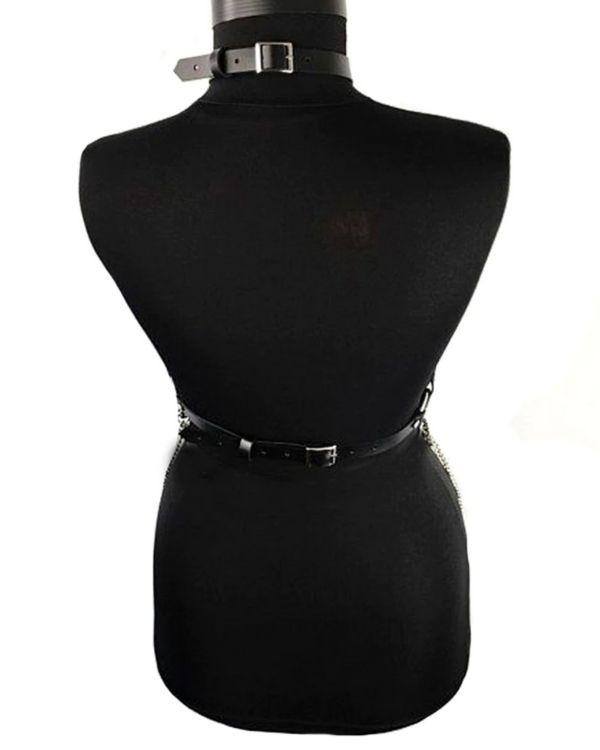 Körpergürtel Harness Damen Fetisch Kunstleder silberne Ketten 