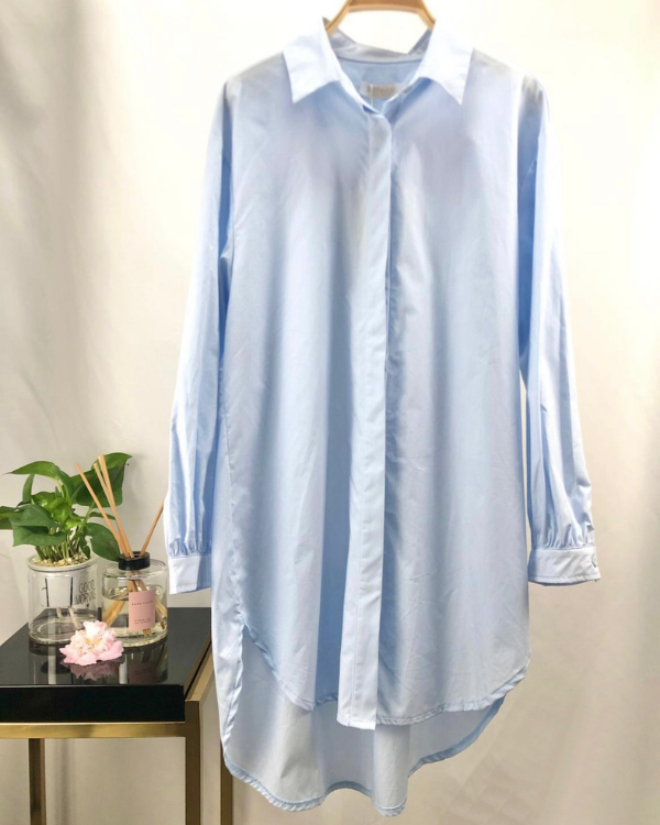 Hellblaue lange Damen Bluse Baumwolle 