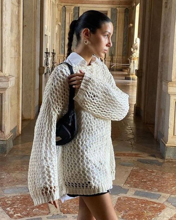 Netzpullover Shirt mit grossen Netz Loechern 