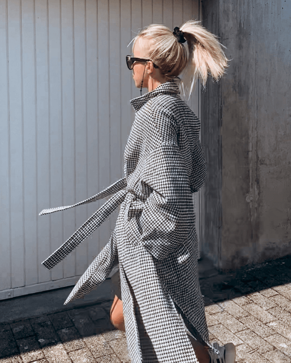 hahnentrittmuster Damen Mantel in schwarz weiss - Oversized Look Mantel Jacke