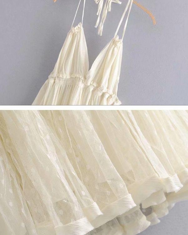 Ruffeld Boho Ibiza Style Kleid in creme weiss