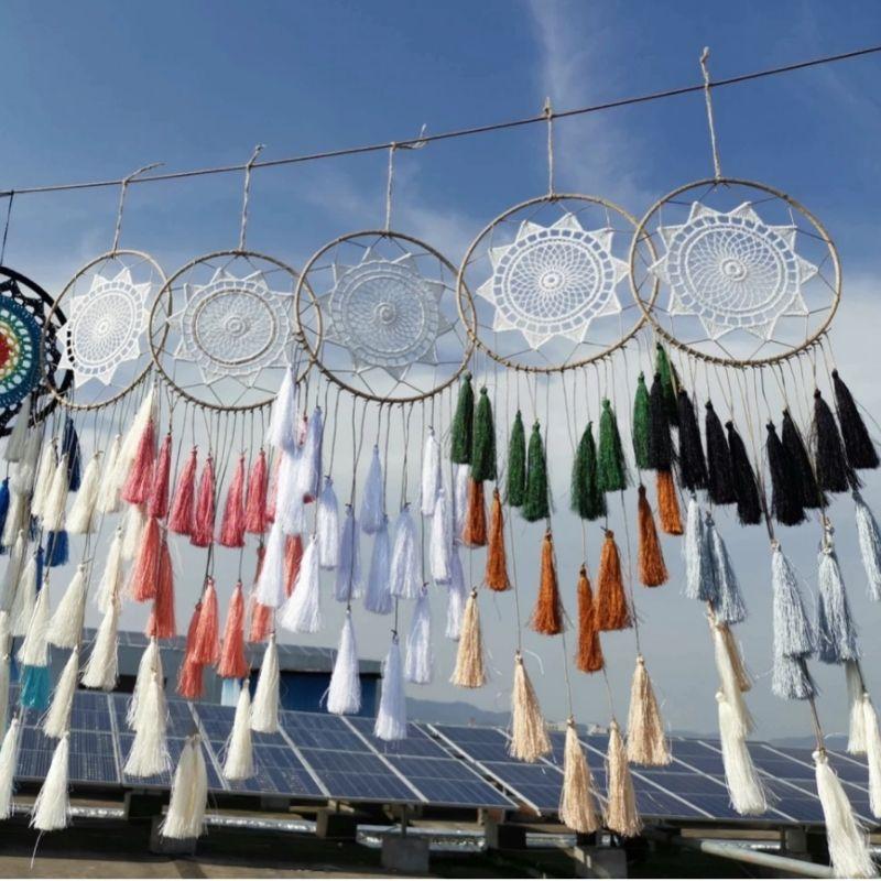 Traumfänger Dreamcatcher Bohemian Boho Wanddekoration Fransen Pompoms 