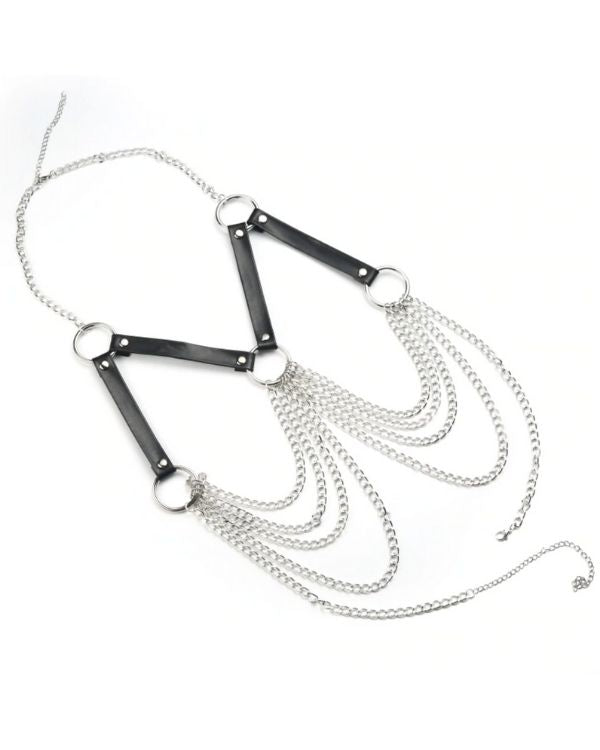 Kunstleder Harness Koerperguertel Festival Style Accessoires mit silbernen Ketten