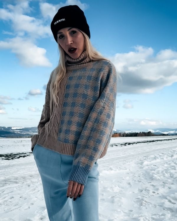 Rollkragen Damen Pullover Kuschel Pullover Winter Strick mit Zopfmuster 